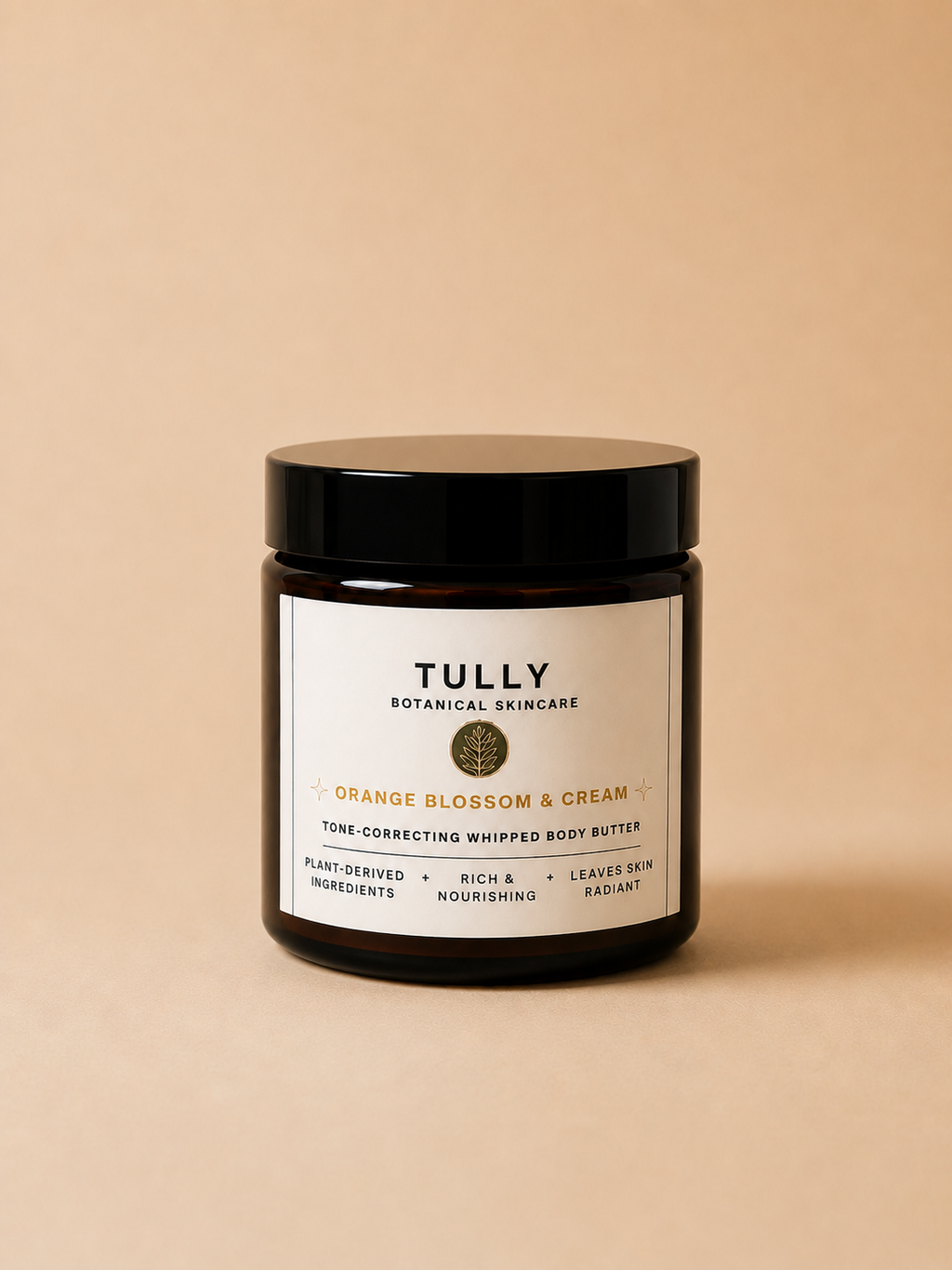 Tully Botanical Orange Blossom & Cream waterless whipped body butter in amber glass jar